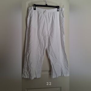 Womens Linen White Pants XXL Beachy Cruise Resortwear Summer Tropical Angelcore